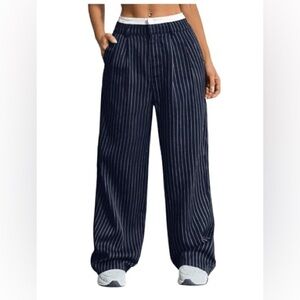 Aerie Navy Striped Pants